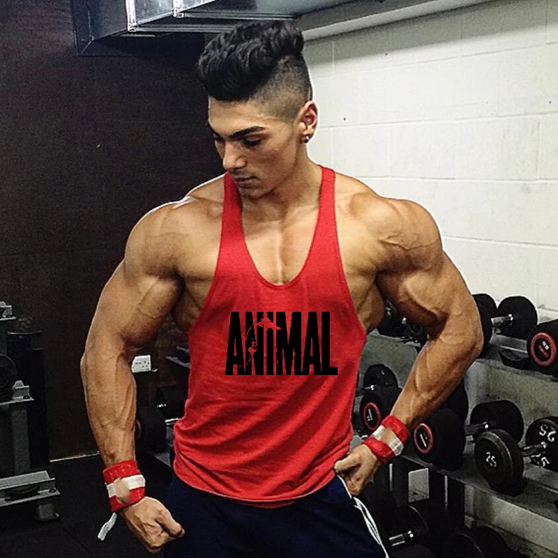 ANIMAL Letters Gym Clothing Mens Fitness Tank Tops Summer Cotton Y Back Bodybuilding Stringer Singlets Workout Sleeveless Shirt
