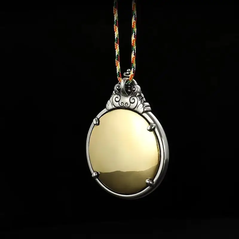 Chinese Traditional Nine Palaces Bagua Taotie Pattern Pendant 3.4cm Retro Brass Surface Lucky Blessing Wealth Attracting Good