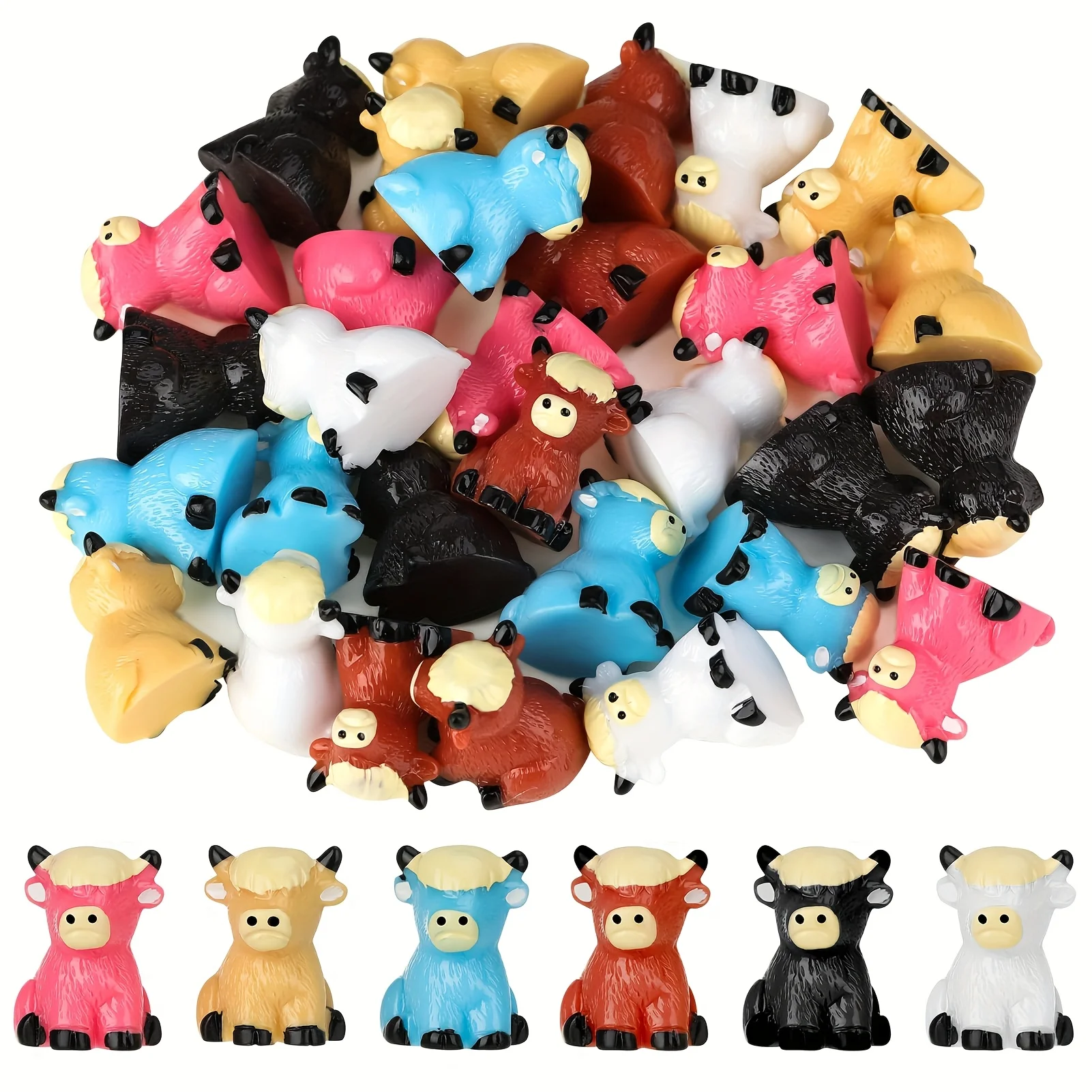 50/30pcs Charming Mini Highland Cow Figurines Cute Resin Animal Sculptures for DIY Crafts Dollhouse Garden for Room Decor