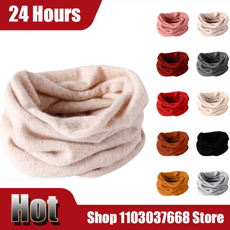 

Pure Wool Knitted Ring Scarf Elegant Neckerscarf Winter Female Soft Warm Cashmere False Collar Neck Warmer Hairband 2025