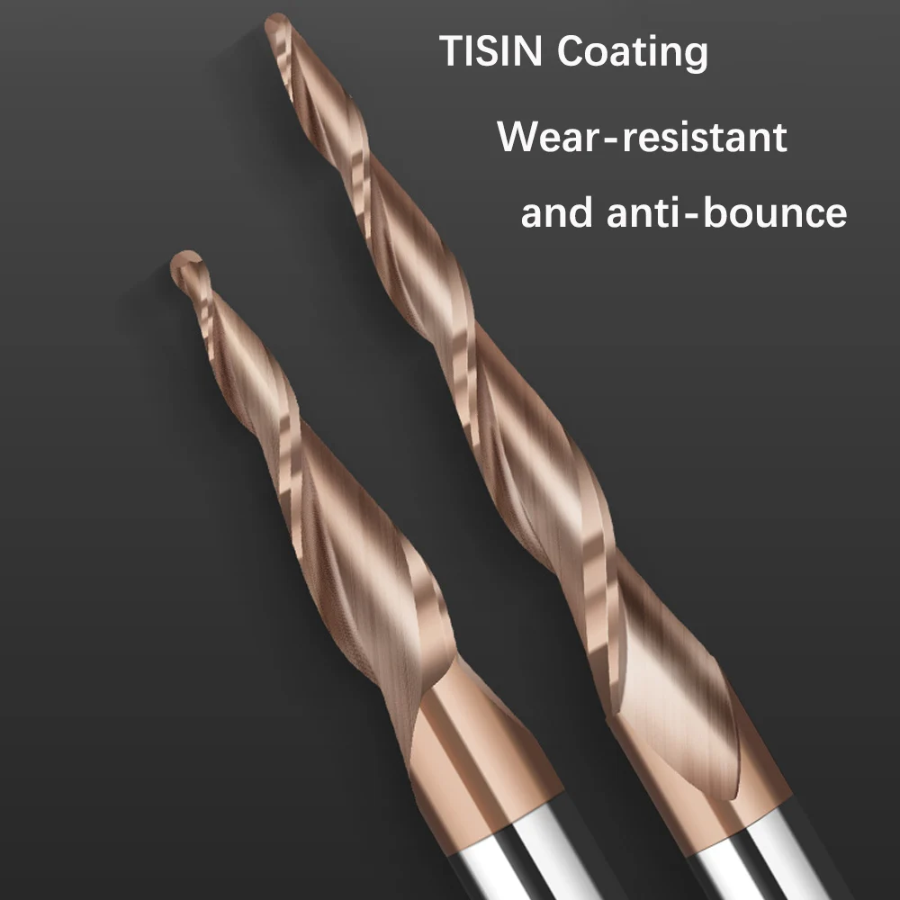 Carbide Spiral Tapered Ball Nose End Mill 6mm Shank 2 Flutes Router Bit Woodworking CNC 2D 3D Carving Bits Wood Milling Cutter