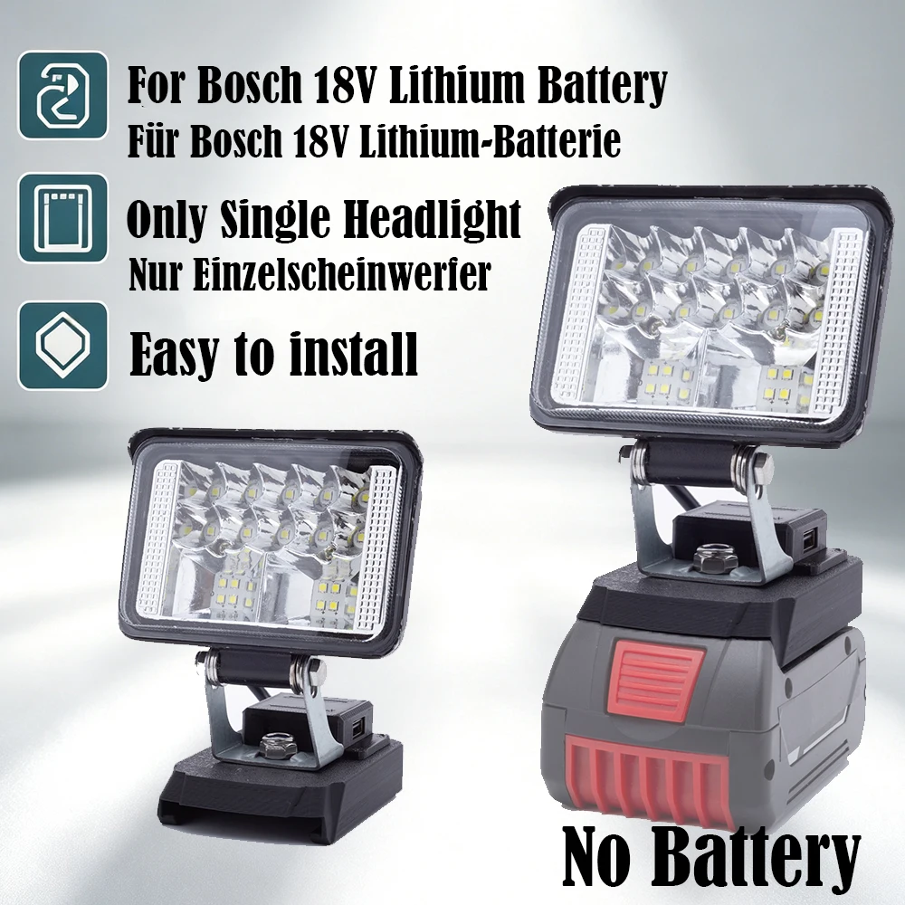 1 Stück tragbare LED-Arbeitsleuchte, kompatibel mit Bosch 2,0 Ah 18V Lithium-Ionen-Akku mit USB-Anschluss, Outdoor-Notbeleuchtung für Werkstatt, Camping, kabellose, drehbare Einzelkopflampe (ohne