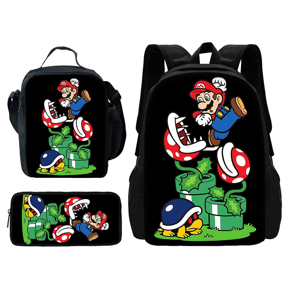 Super Game M-marios Unisex Backpack with Lunch Bags,Child Pencil Bags,School Bags for Boys Girls Best Gift