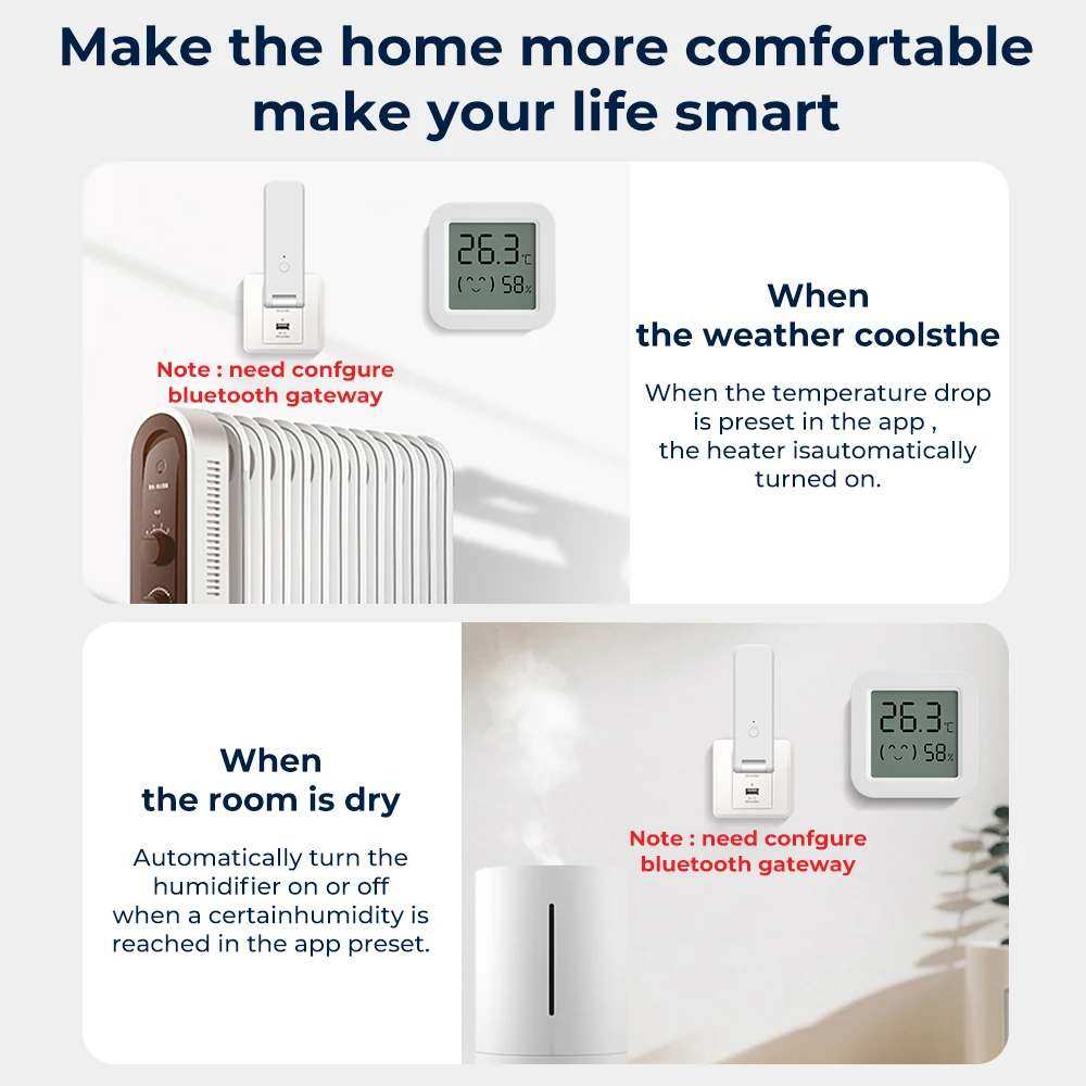 Tuya-Sensor de Temperatura e Umidade, Mini Display Digital LCD, Compatível com Bluetooth, Controle de Aplicativos Smart Life, Termômetro, Higrômetro, 1PC