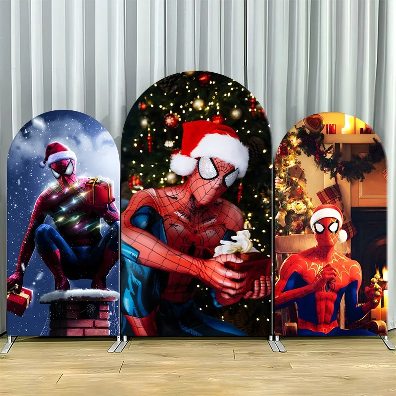 

Arch Backdrop Cover Single Side Santa Spider Man Holiday Festive Christmas Tree Party Decoration Photo Booth Background Props