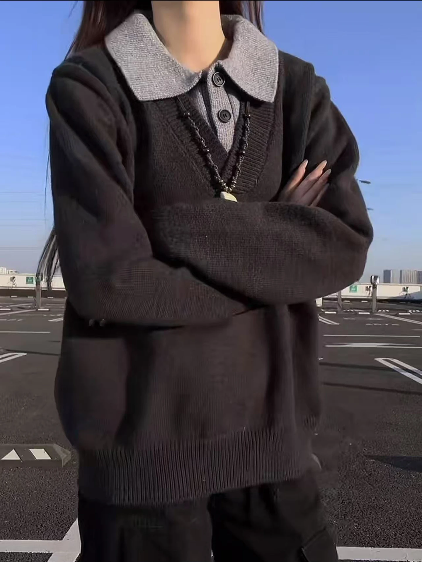 

Мужской вязаный свитер с утолщенным воротником, имитация двухслойной одежды, зимний теплый базовый слой, внутренняя одежда