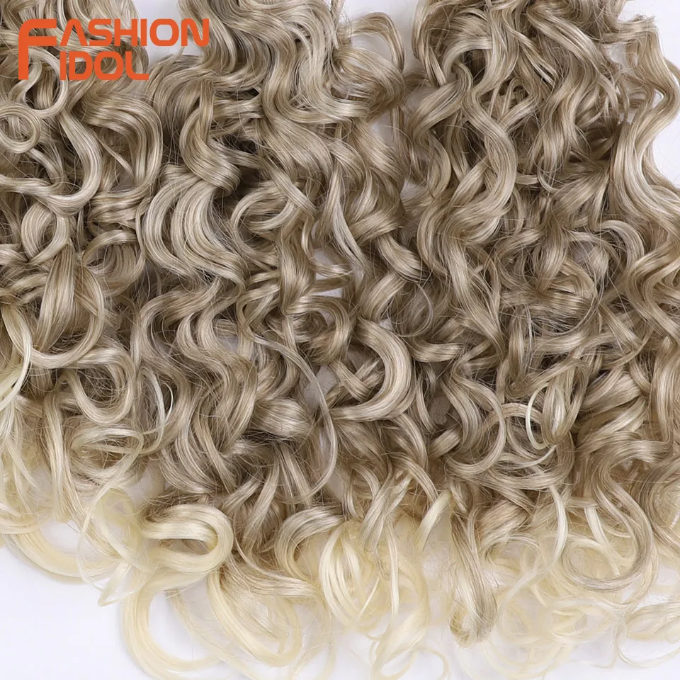 FASHION IDOL 18 20 22 inch Synthetic Hair 6pcs Deep Wave Hair Bundles Ombre Brown High Temperature Fiber Weave Hair Extensions