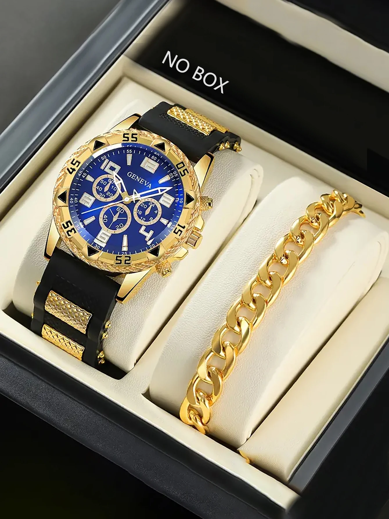 Men's round Case Quartz Watch And Bracelet Set Suitable for Daily Wear Birthday Gift，NO BOX