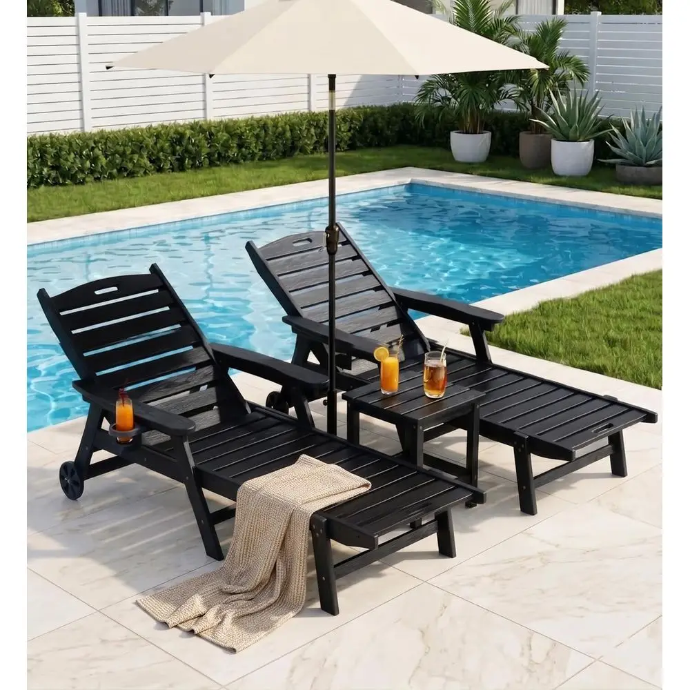

2-Piece HDPE Outdoor Lounge Set with Wheels, Drink Holder, 6-Position Adjustable, Easy Assembly, 450lbs Capacity, Ideal for Pati