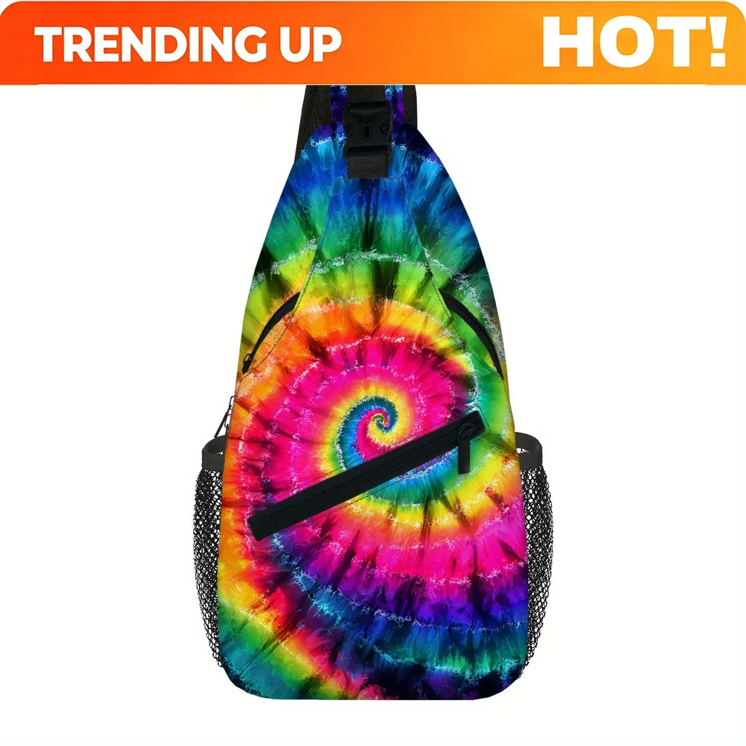 Custom Men'S Retro Bohemian Crossbody Chest Bag - Adjustable Strap, Multiple Compartments, Vibrant Tie-Dye Design, Durable