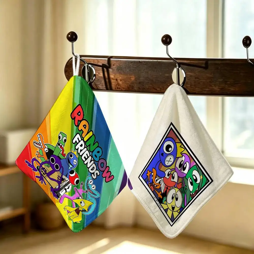 Cartoon Game R-Rainbow Friends Polyester Cotton Daily Towel Hanging Kitchen Hand Wiping Cloth Durable for Whole House Use