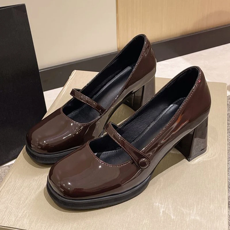 

Mary Jane Women's High Heels Shoes Fashion New Shallow Leather Shoes 2026 Spring Dress Pumps Chunky Party Walking Zapatos Mujer