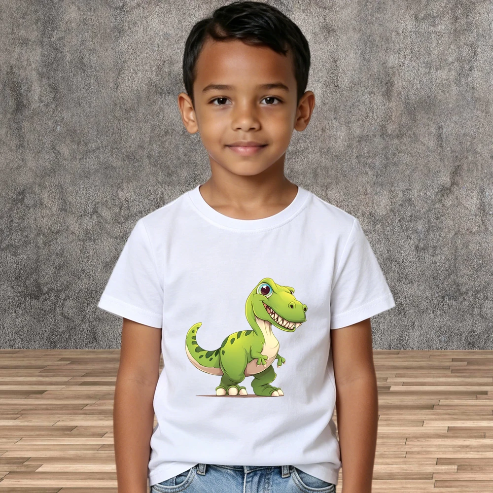 Design Print Boys Dinosaur Short Sleeve Tshirt Kid Daily Wear Pure Cotton Tees