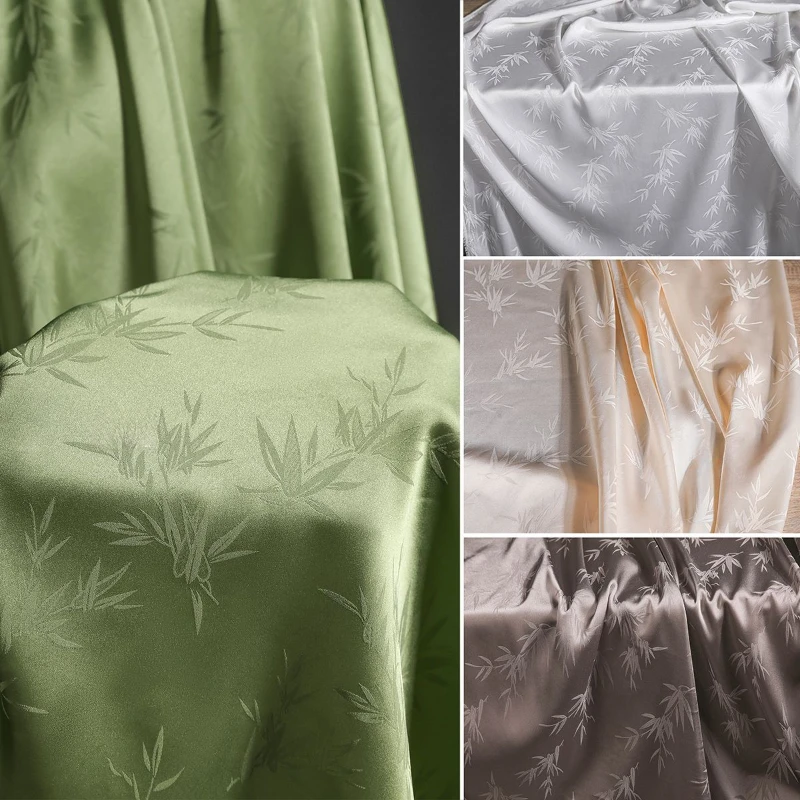 

Bamboo Leaf Acetate Satin Jacquard Silk Mulberry Wave Satin Jacquard Heavy Crepe Fabric Hanfu Qipao Dress DIY Fabric