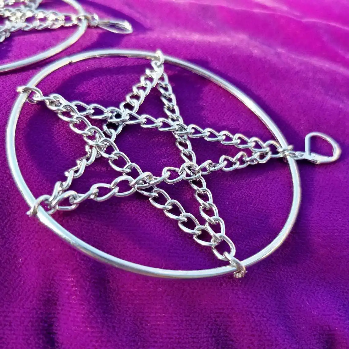 Chain Pentagram earrings, Gothic jewelry, Vintage, Circle, punk, hippie, Y2k, handcrafted, rock, ear hooks For Women Man，Gift view 2