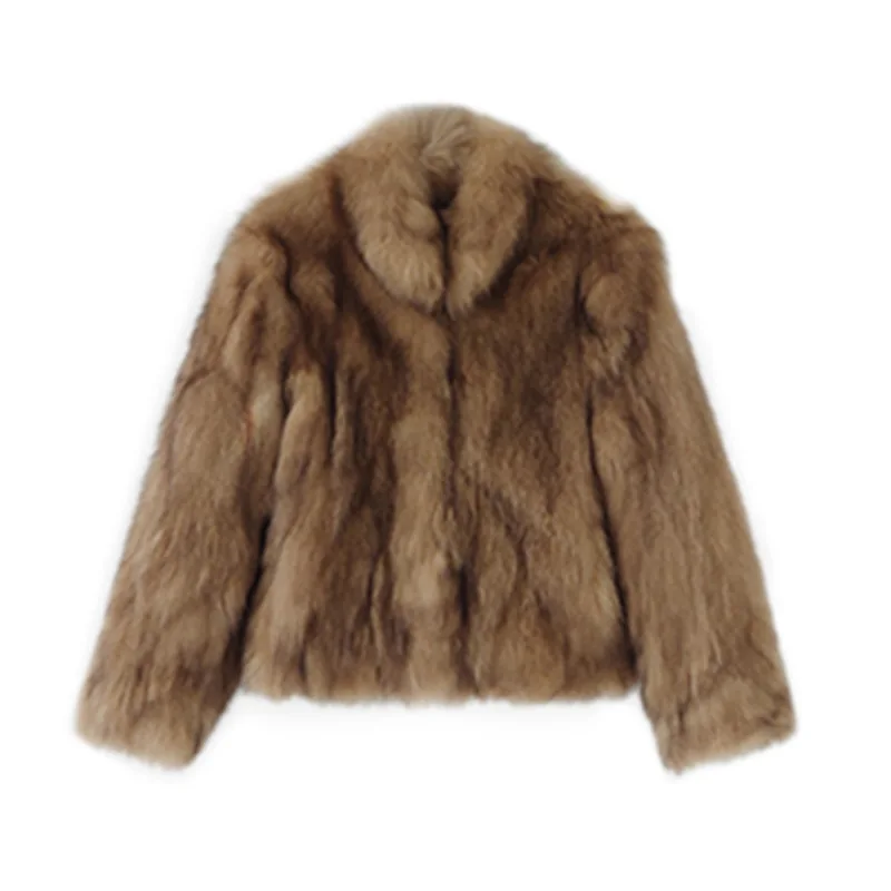 معاطف نسائية من فرو الثعلب الصناعي سترة قصيرة متينة سميكة بياقة واقفة وأكمام طويلة مغطاة بأزرار منفوشة فضفاضة غير رسمية لخريف وشتاء 2025 #1