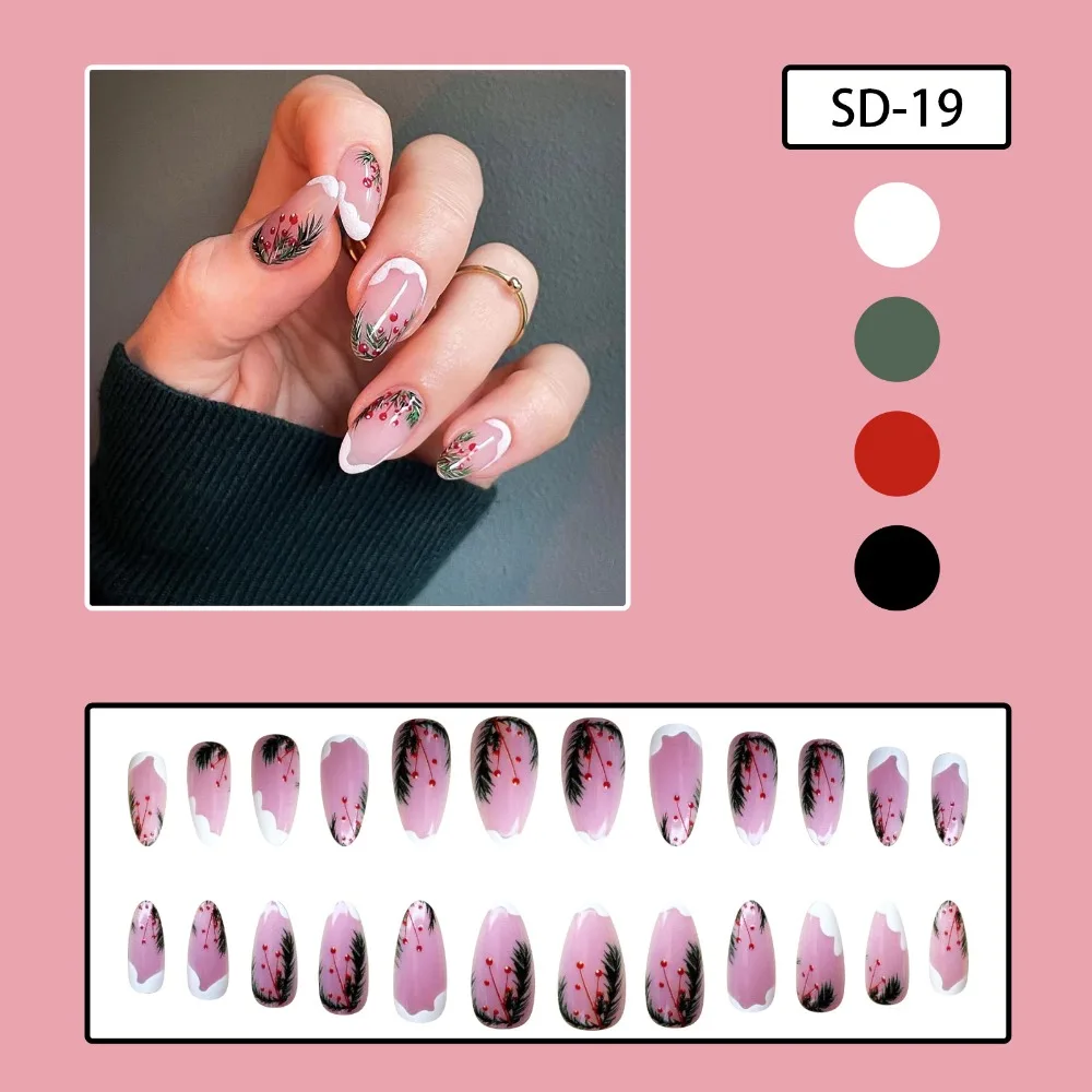 Fashion Wearable Manicure Christmas French Fake Nails Almond Full Cover Press on Nails False Nail Women