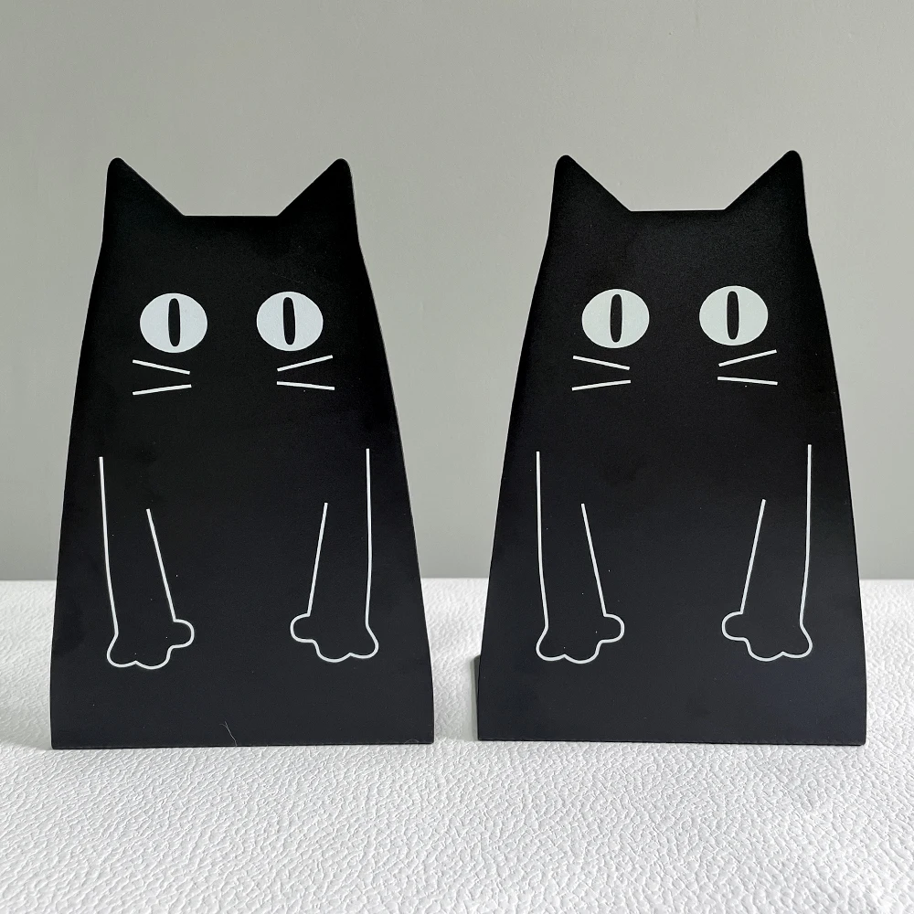 Cute Black cat Book Ends Heavy Duty Metal Bookends Office Desktop Home Bookshelf for Book Lovers Book Rack Office supplies