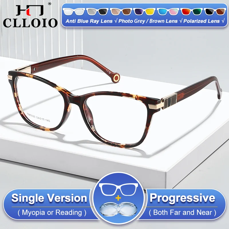 

CLLOIO Trendy Men's Acetate Square Frames Photochromic Myopia Eyeglasses Anti Blue Ray Progressive Prescription Reading Glasses