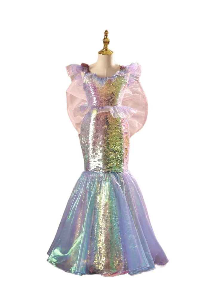 Kinder kleid Pailletten Fischschwanz Prinzessin Kleid kleines Mädchen Host Zug Modell Mädchen Laufsteg Kleid