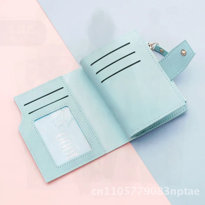 Women's Button Wallet Short Multi-Card Holder PU Leather Zippered Three-Fold Urban Minimalist Style Casual Outfit Accessory