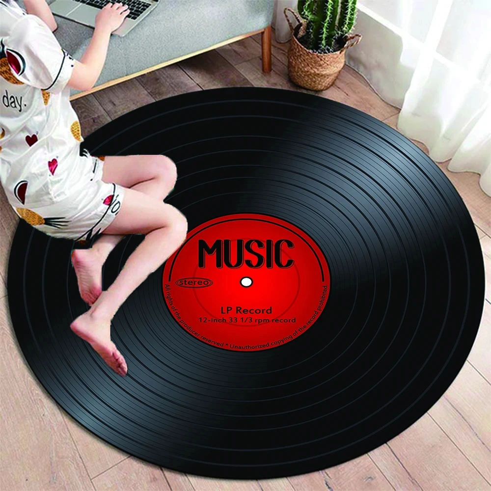 Música Clássica Vinyl Record Round Rug, Tapetes para sala de estar, Decoração de cadeira, Brincadeiras infantis Crawling, Tapete antiderrapante macio