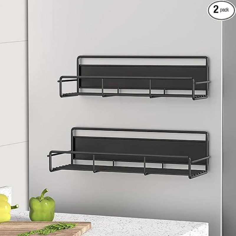 Magnetic Spice Rack Organizer for Refrigerator and Microwave Oven Metal Fridge Shelf for Kitchen