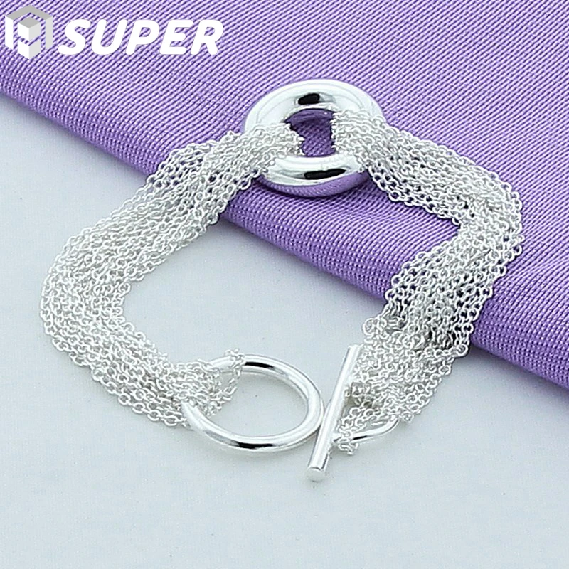 

925 Sterling Silver Multi-chain Round O Bracelet For Men Woman Charm Wedding Engagement Party Fashion Jewelry