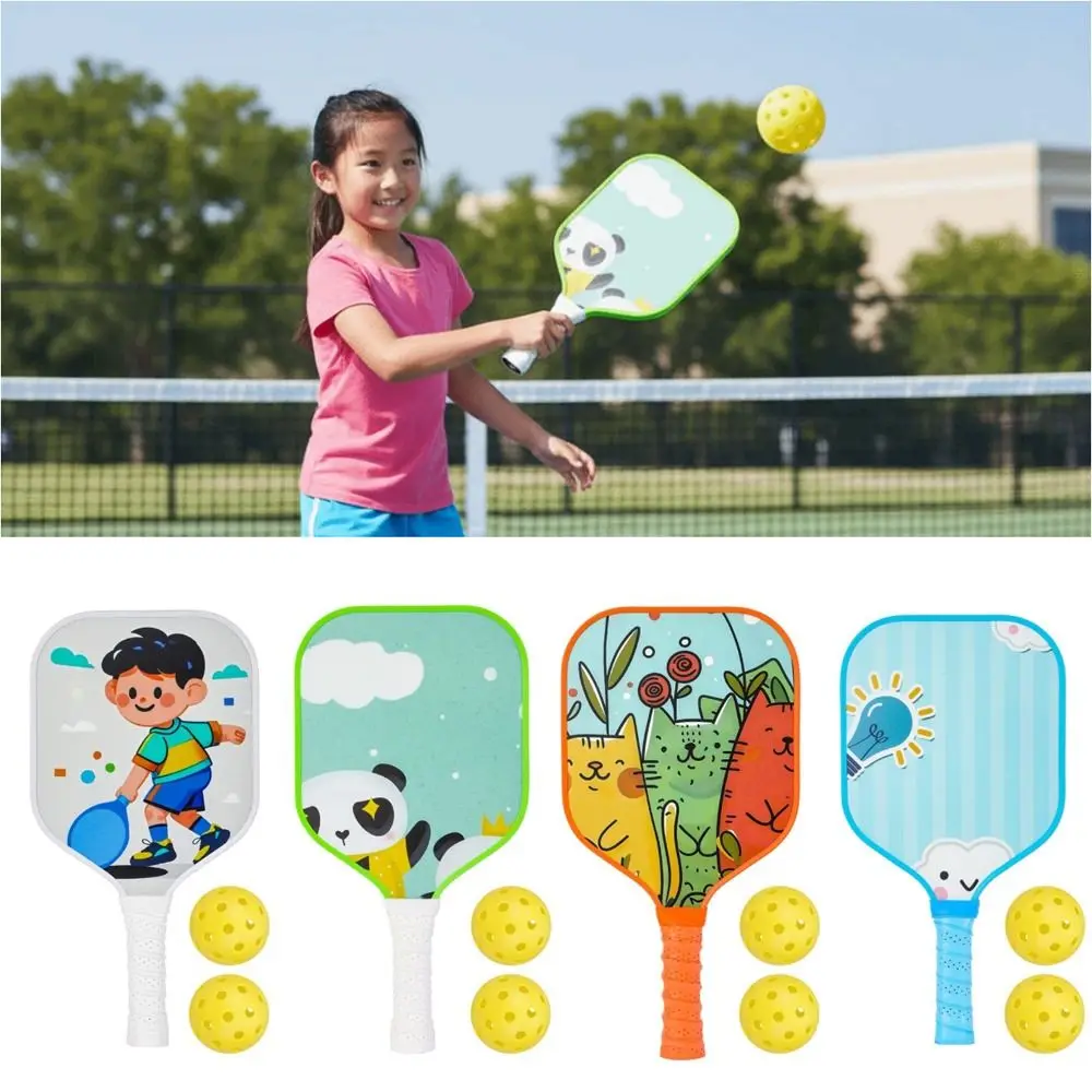 Cartoon Children's Pickleball Set Colorful Durable Children's Pickleball Rackets Ribbed Handle Non-Slip Grip