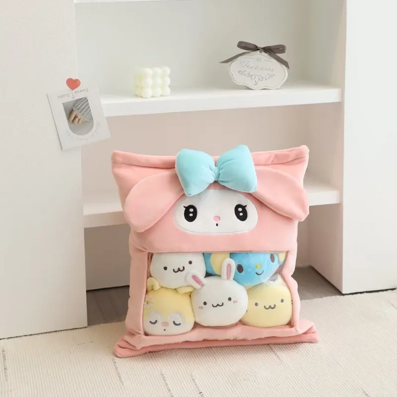 Kawaii My Melody Pompompurin Kuromi Balls Pudding Candy Bag Pillow Plush Stuffed Mini Doll of Animal Candy Bag Pillow