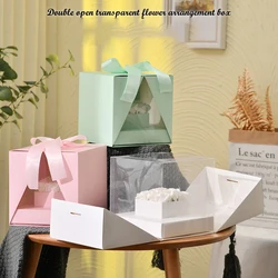 5Pcs Cardboard Packing Gift Box with Bottom Bracket Weddding Party Cake Box Christmas Portable PET Flower Arrangement Box