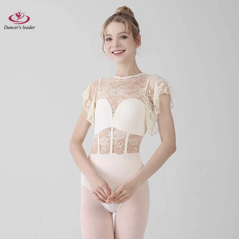 

Ballet Costume Leotard for Lace Stitching Butterfly Sleeve Gymnastics Tight Clothes Performance Adult Air Yoga Costume