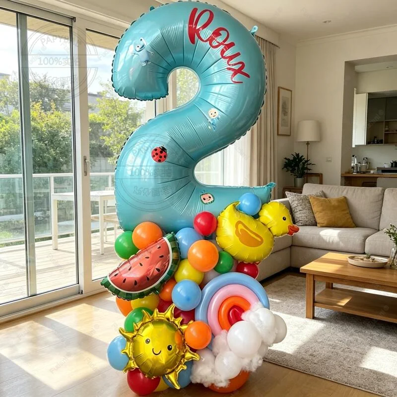 49pcs Mini Duck Sun Watermelon Balloon 40 Inch Baby Blue Number 1-9 Birthday Balloon Set Festival Party Supplies Birthday Gift