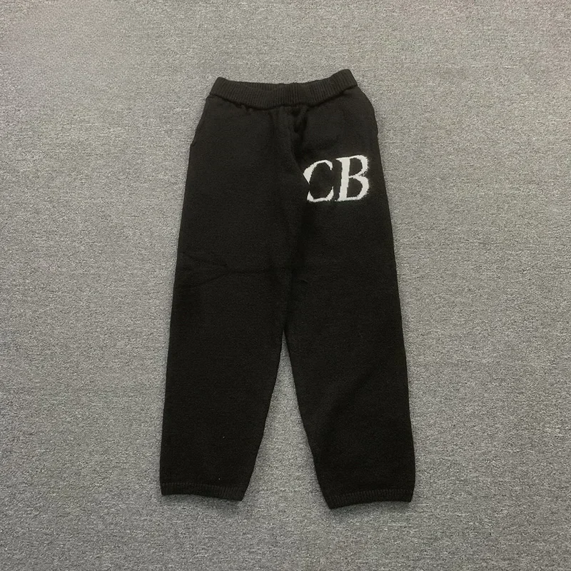 25ss Oversized CB Logo Grey Woolen Men Pants Top Quality CB Jacquard Pants Women Casual Trousers