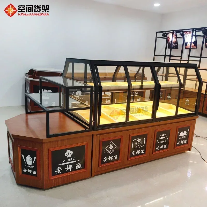 Bread cabinet island cabinet double-sided sliding door Iron cake shop shelves baking display cabinet display counter