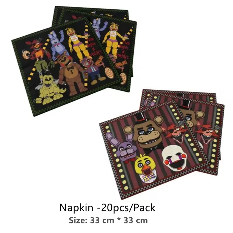 FNAF-vajilla desechable de cinco noches para niños, suministros de fiesta de cumpleaños, vasos, platos, servilletas, Pajita, evento