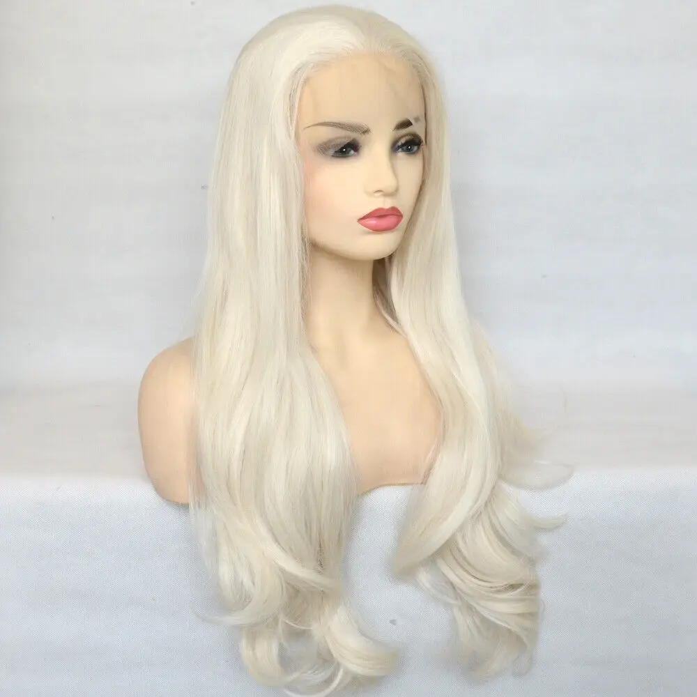 

Synthetic Hair Frontal T Lace Wigs Long Wavy Soft Women Bleach blonde Synthetic