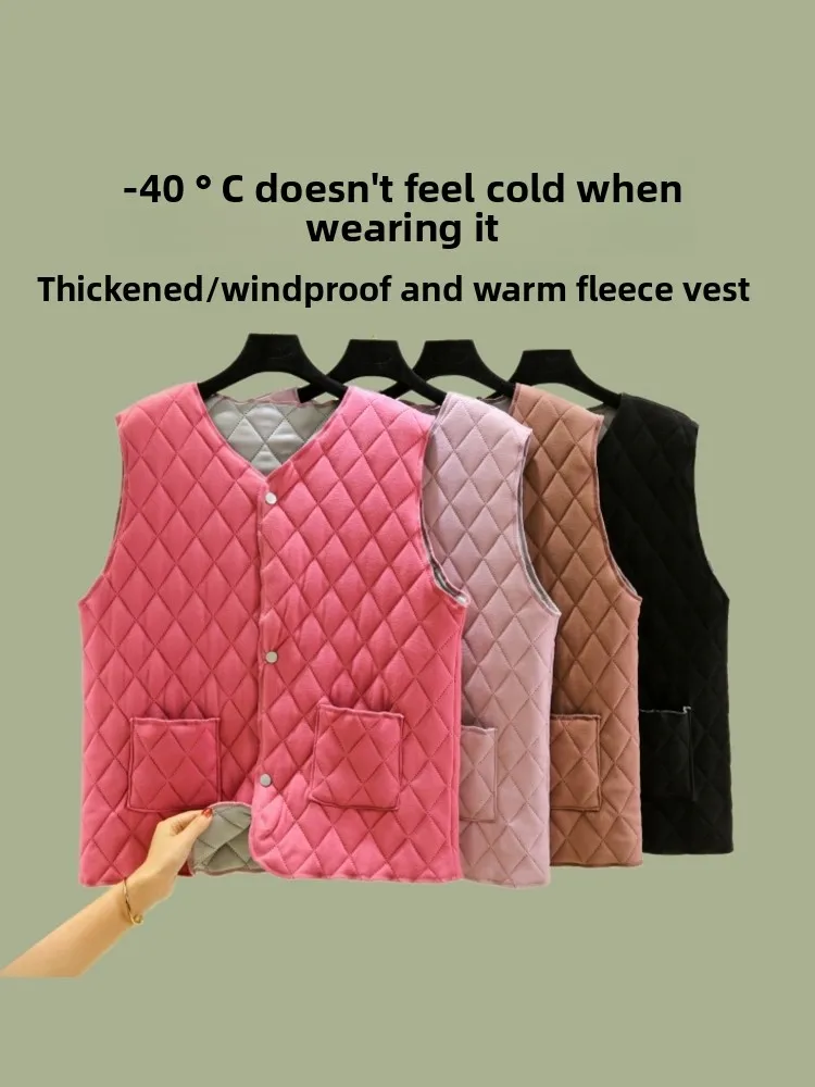 

Осенне-зимний утепленный жилет с V-образным вырезом на флисовой подкладке для женщин, ветрозащитный, теплый, для повседневной носки, однотонный
