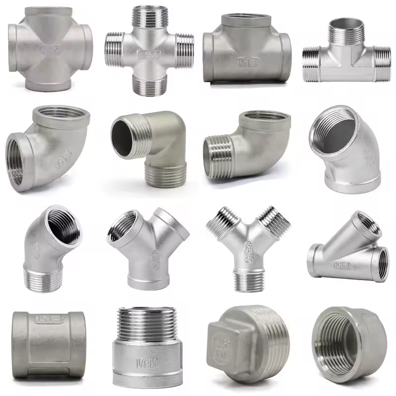 1/4 "1/2" 3/4 "1" 1-1/2" 2 "BSP 304 Accesorios de tubería de acero inoxidable Tipo de cuatro vías/tres vías/Accesorios de tubería adaptadores a tope de codo