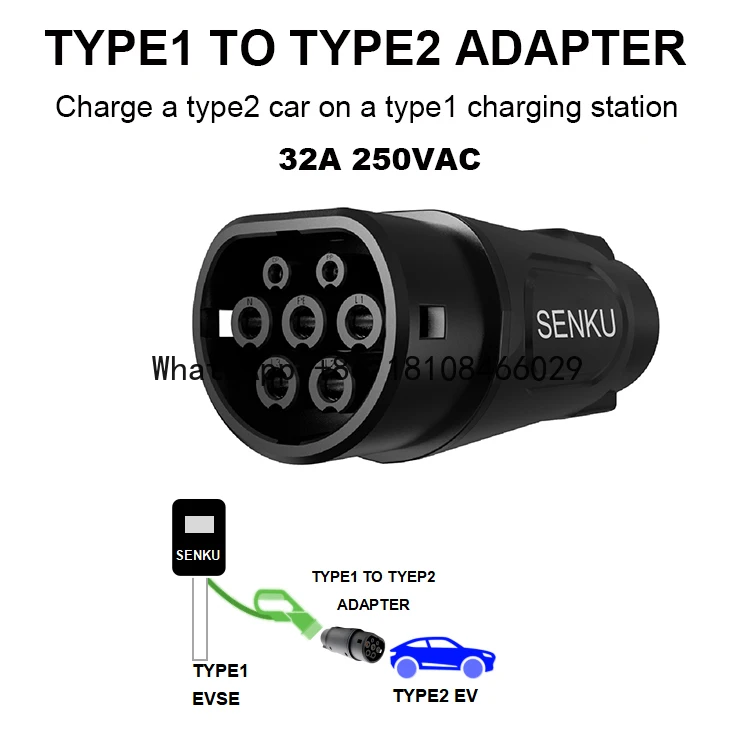 EVSE Charging Connectors 32A j1772 to Type2 EV Charging Adapter