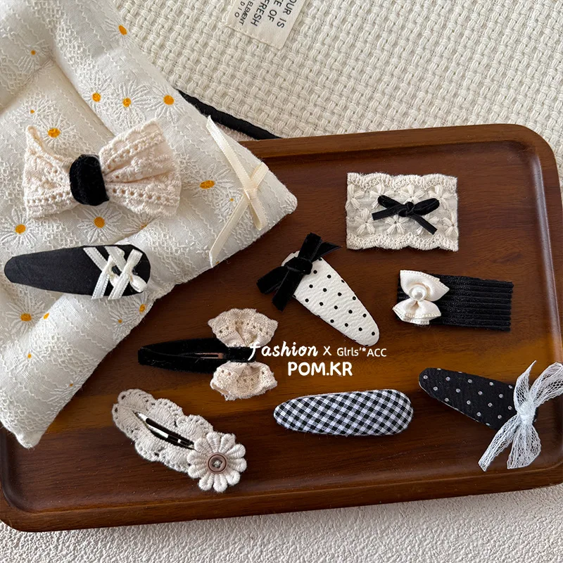 

Милая крутая заколка, осенний тканевый бант, комплект из 2 предметов, с кружевом в горошек, сетчатые цветы, аксессуары для заколок для волос по бокам для девочек