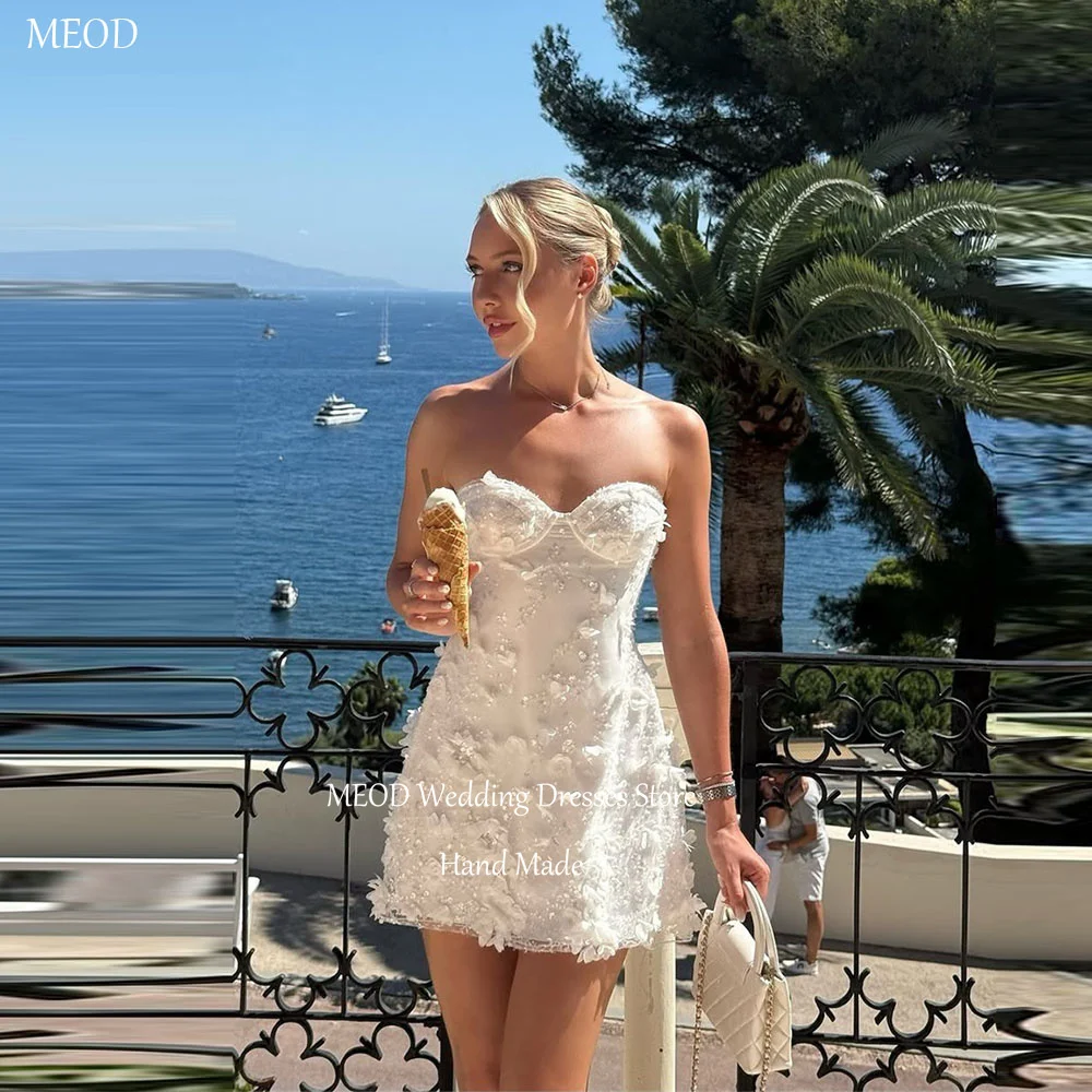 

MEOD Short Fashion Wedding Dresses Bride Sweetheart Appliques Mini Sleeveless Vestidos De Novia Backless Prom Gowns Customized