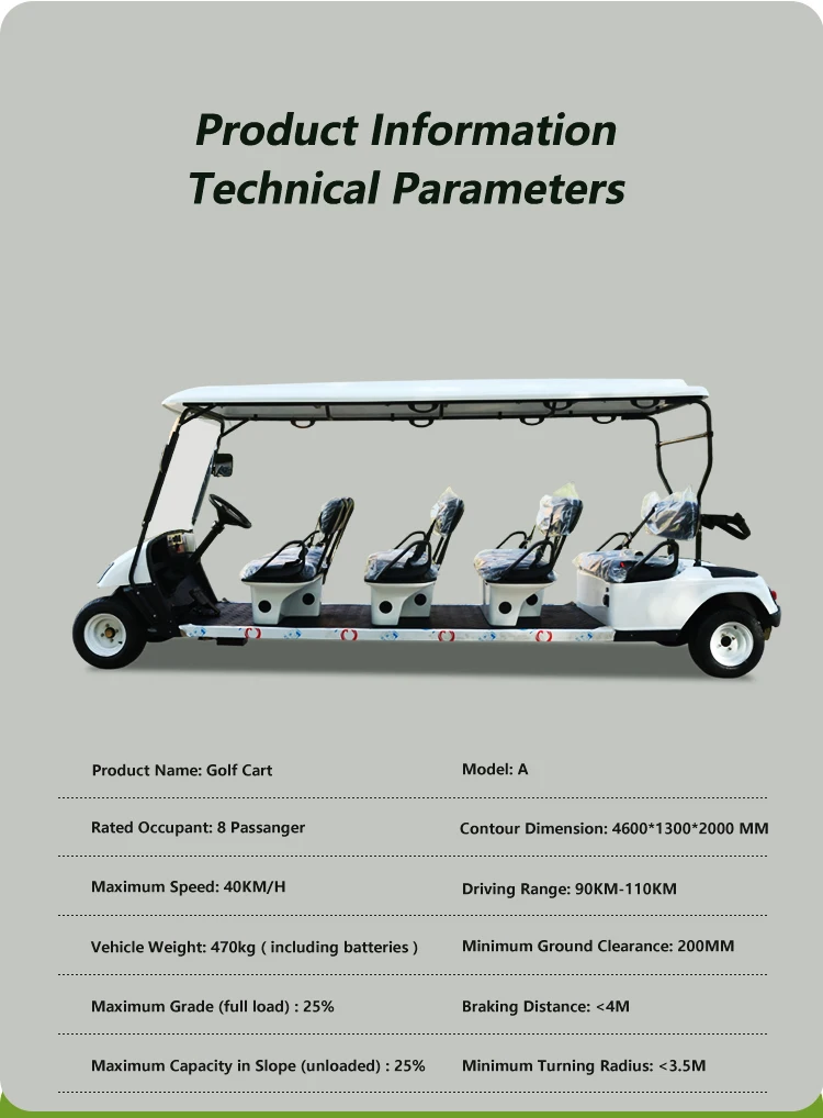 Custom 8-Seater Electric Golf Cart 72 Volt Battery 5KW AC Motor Electronic Brake Street Legal Acrylic Windshield Metal