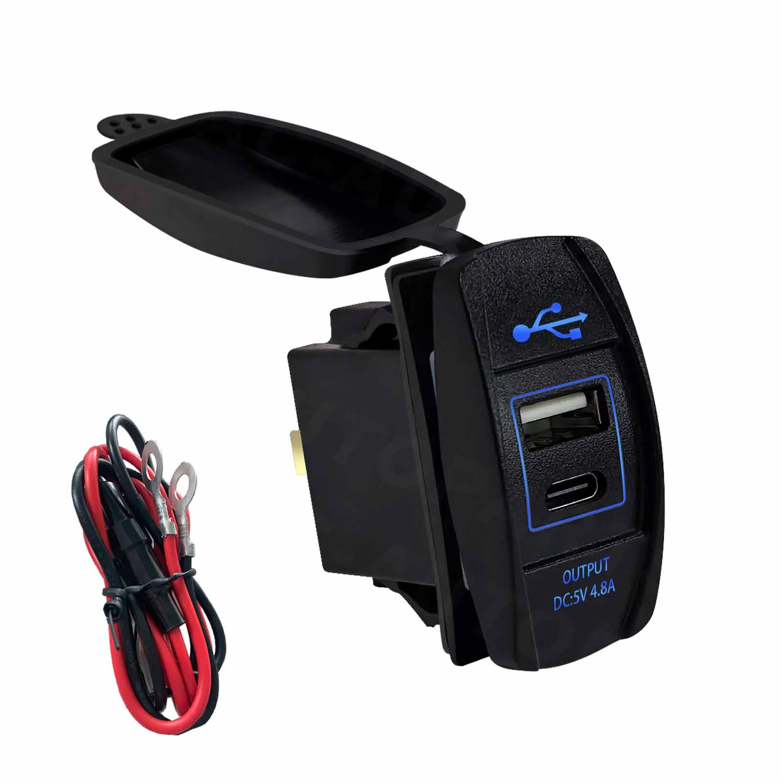 

12-24 В водонепроницаемая розетка для автомобильного зарядного устройства с двумя USB-портами 5 В 4,8 А, розетка для быстрой зарядки, светодиодная розетка для морского автомобиля, мотоцикла, грузовика, лодки, кемпера