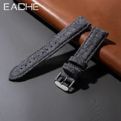 EACHE Tweed Watch Straps Wool Cloth Herringbone Pattern Watchband Genuine Leather Band 18mm 20mm 22mm