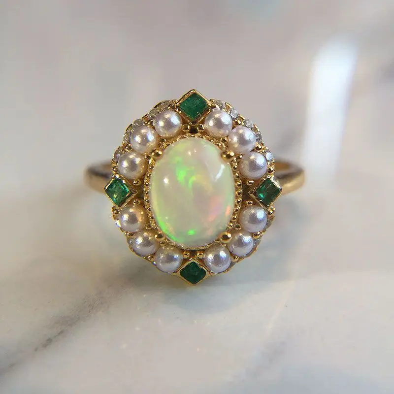 

Romantic and Creative Colorful Opal Green Pearl Romantic and Creative Silver Vintage Elegant Wedding Jewelry for Women