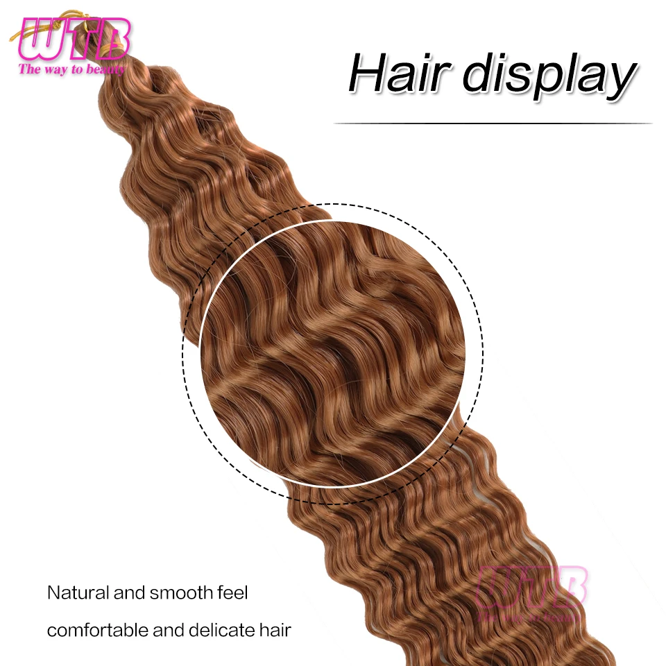 Wave Crochet Knitting Water Wave Synthetic Braided Hair Extension 22 Inch Deep Wave Curl Synthetic Cochet Braided Hair Extension