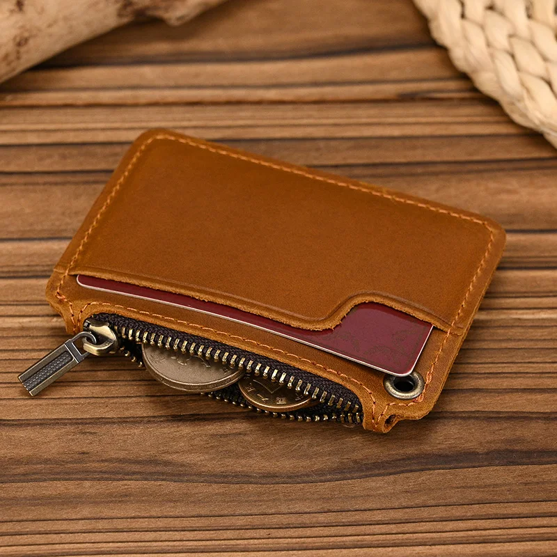 Luufan Vintage Crazy Horse Leather Men Coin Purse Genuine Leather Zipper Coin Wallet Retro Key Holder Small Money Bag clutch bag