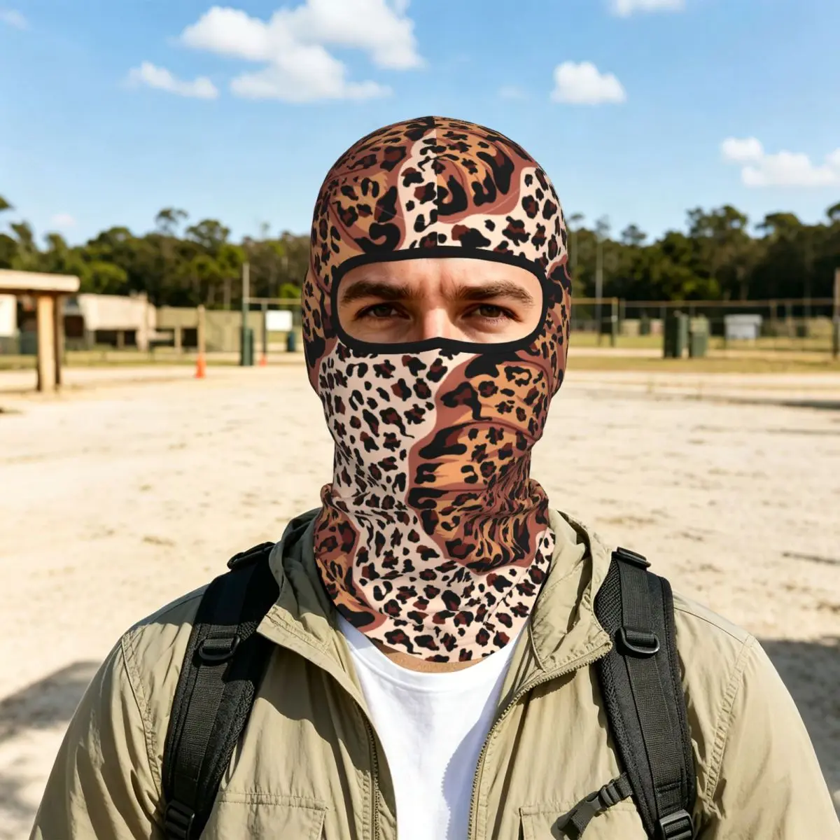 Leopard Print Balaclava Full Face Mask Breathable Motorcycle Winter Warm Full Cover Caps Neck Windproof Dustproof Cycling Caps