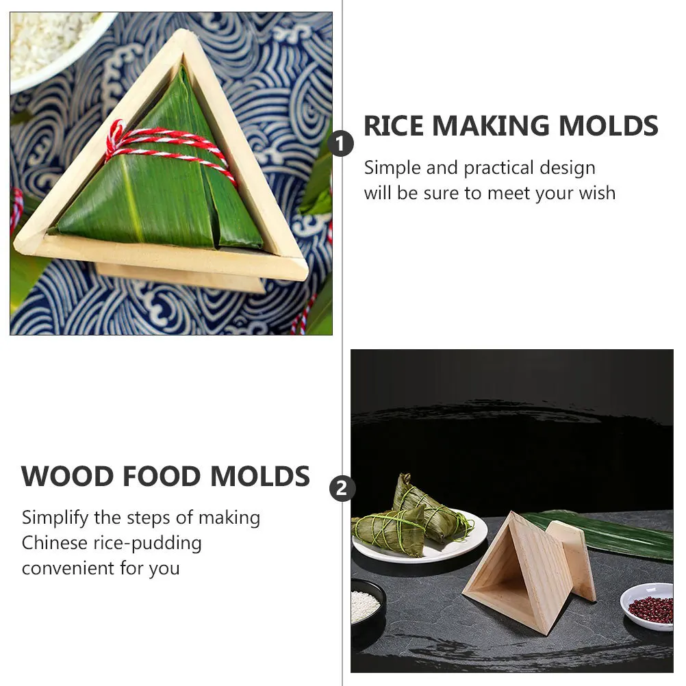 

2Pcs Wooden Zongzi Molds Traditional Chinese Rice Dumpling Maker Simple Triangular Food Mold DIY Kitchen Accessory